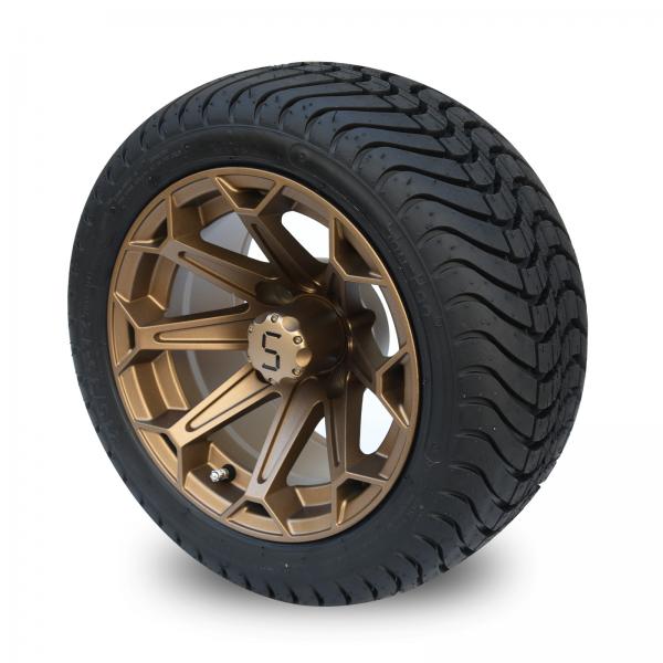 Quality Golf Cart 12 Inch Bronze Aluminum Wheels and 215/35-12 Low Profile DOT Tyres Assembly 4x4 Bolt Pattern for sale