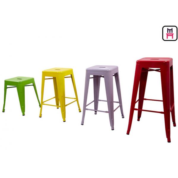 Quality Custom Color Tolix Style Bar Stool , Coffee Shop Tolix Chair Wooden Seat for sale