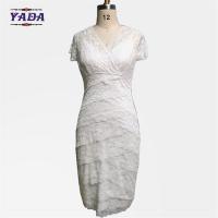China Fashion lace v-neck short sleeve elegant women ladies white dress for mature woman factory