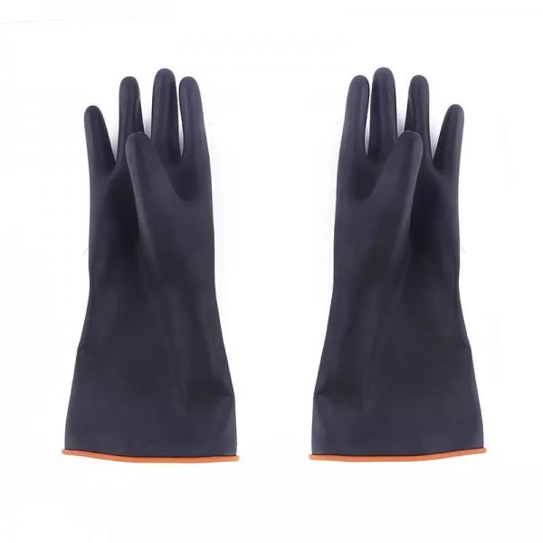 Quality Acid Resistance Black Industrial Rubber Gloves Heavy Duty Orange Lining for sale