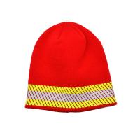China Outdoor Knit Beanie Hats Reflective Striped 3M Thinsulate Lined High Visibility Fluorescent Safety Watch Cap factory