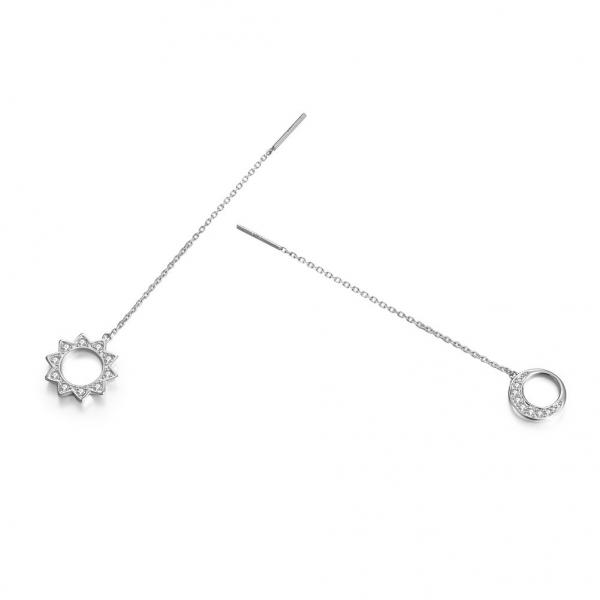 Quality Stering Silver 925 Long Tassels Hook Asymmetric Star & Moon Earrings for sale