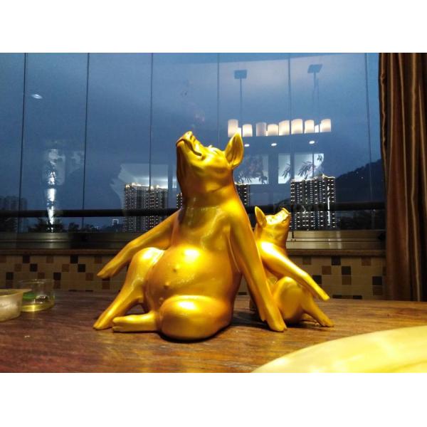 Quality Gold Paint Metal Animal Sculptures , Outdoor Painted Metal Pig Sculpture for sale