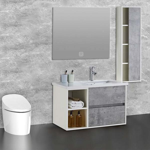 Quality Light Gray Two Drawer Bathroom Cabinet Solid Wood Wall Mounted for sale