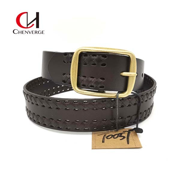 Quality Men'S Center Bar Braided Leather Belt Cowboy Style Wear Resistant for sale