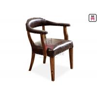 China Brown Indoor Rustic Leather Chair / Sturdy Oak Wood Dining Chair With Armrest factory
