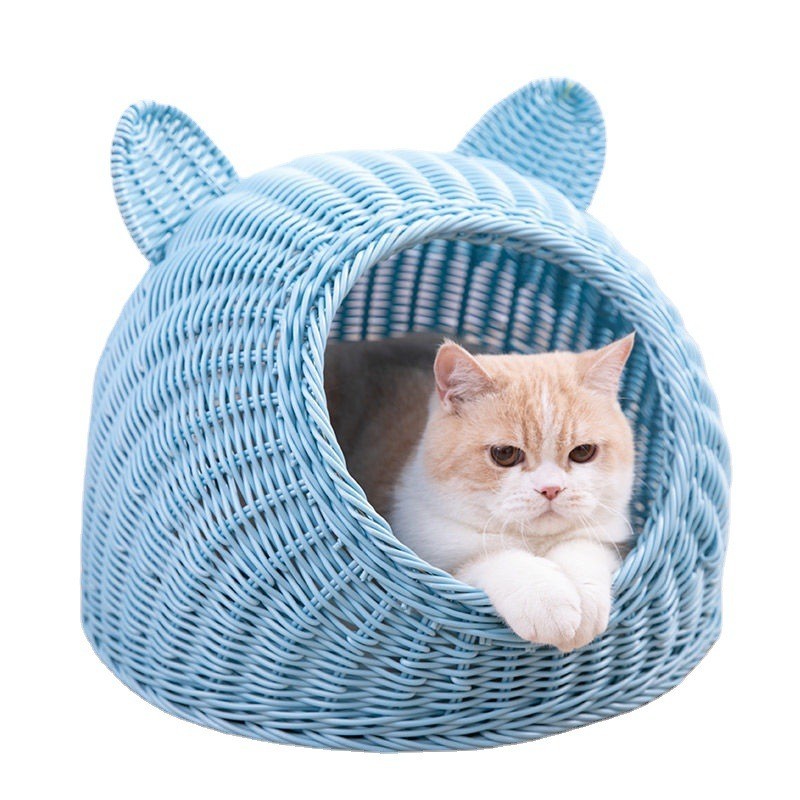 China Cane Woven Cat Dog Nest Thickened Washable Closed Rattan Cat House For Summer factory