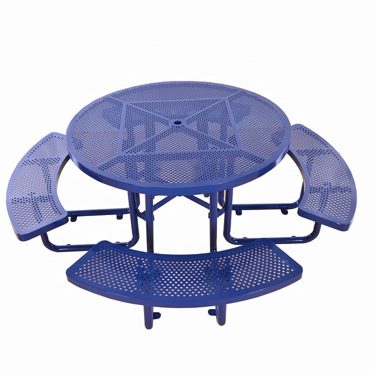 China Mild Steel Metal Outdoor Table Benches With Flanged Surface Mounted Type OEM factory