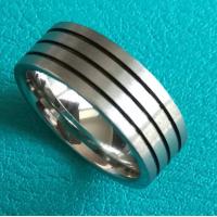 China 8mm Flat Cobalt Chrome Satin Brush Finish Wedding Band Ring w/ 3 Black Lines for sale