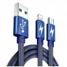 China 2 In 1usb Data Cable , Usb Data And Charging Cable Jeans Fabric For Android And Ios Phones factory