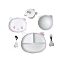 Quality 6pcs Silicone Baby Feeding Set Kitten Shape BPA Free Suction Bowls And Plates for sale