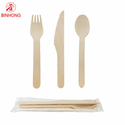 Quality Eco Friendly Wooden Disposable Biodegradable Cutlery Fork Knife Tissue 160mm for sale