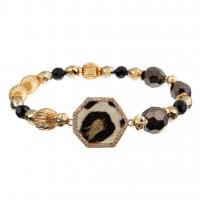 China 10mm Bead Handmade Leather Bracelet 18.5cm gold foiled black and white Leopard factory