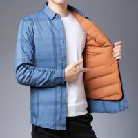 China Men's Winter Quilted Shirt with Detachable Fleece Lining Plaid Stripes and Velvet factory
