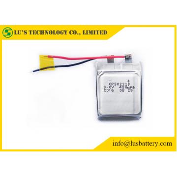 Quality CP502225 450mah Ultra Thin Battery 3.0v Lithium Primary battery with 10 Years for sale