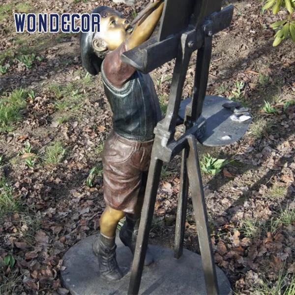 Quality Custom Life Size A bronze statue of a young painter painting oil on tiptoe for sale