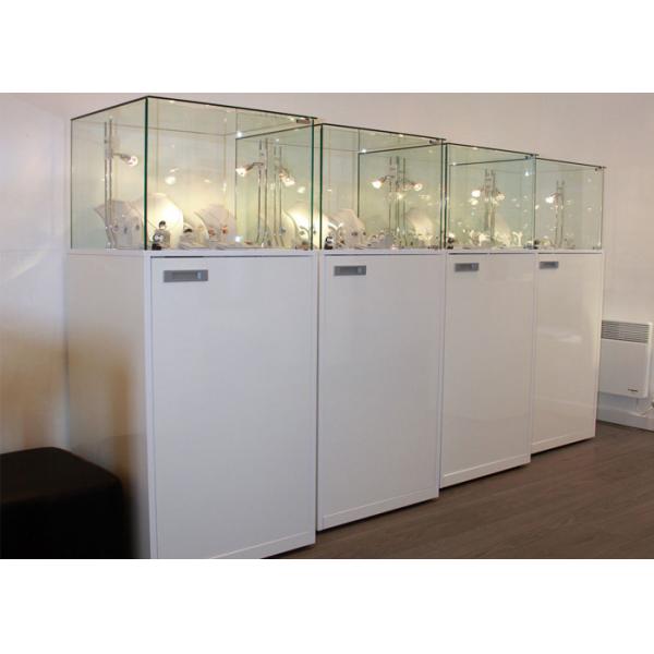 Quality Material Wooden White Lighting Retail Glass Display Cases / Museum Glass Case for sale