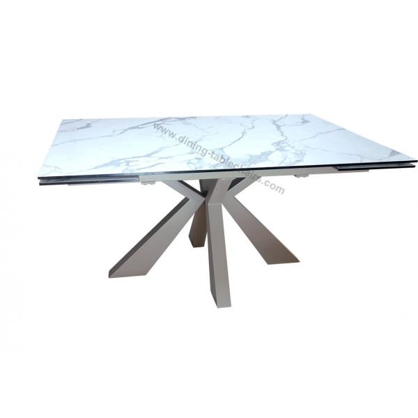 Quality Square Extension HPL Dining Table Tempered Glass Topped Laser Cutted Legs for sale
