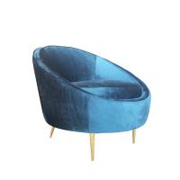 China 2018 Hotsale blue velvet single sofa,velvet lounge chair with golden metal legs factory