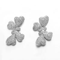 Quality Bow of Four Hearts 925 Silver CZ Stud Heart Earrings Small Silver Hoop Studs for sale