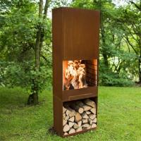 Quality Outdoor Wood Burning Rectangular Column Corten Steel Fireplace Cooking Stove for sale