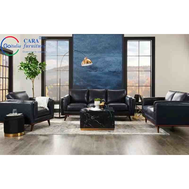 China Wholesales Price Home Hotel Apartment Furniture Sofa Set Resistant Dirt Wooden Leg Black Pu Leather Sofa factory