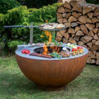 Quality Outdoor Cooking BBQ Natural Rusted Corten Steel Fire Bowl With Grill Ring for sale