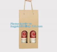 China Bottle Bag Present Wine Bottle Gift Decorative Paper Bags with metal handle,Wine Packing Kraft Paper Bag with Twist Hand factory