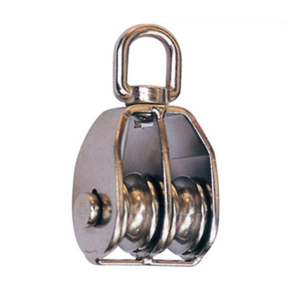 Quality 50mm Polished Rope Rigging Hardware Double Wheels Swivel Eye Pulley Block for sale