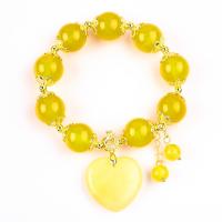 China 14MM Natural Energy Yellow Chalcedony With Yellow Jade Heart Carving  Lucky Crystal Bead Bracelet factory
