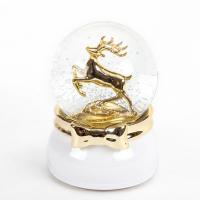 China Ceramic Base Electroplate Deer Lighted Musical Snow Globes factory