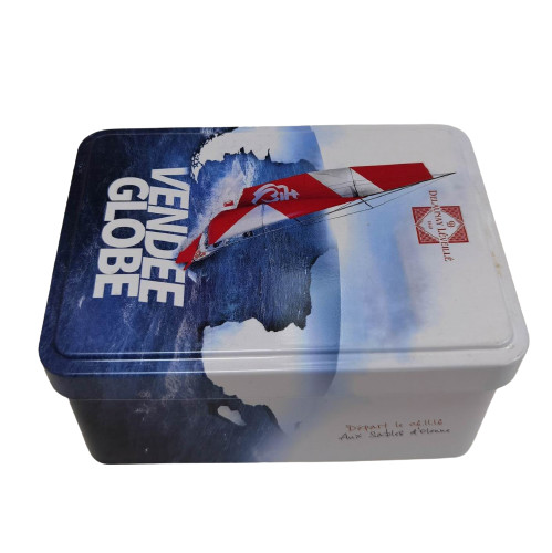 Quality Decorative Rectangular Biscuit Tin Can CMYK Varnish Empty Tins With Hinged Lid for sale