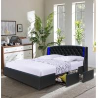 China Balck Faux Leather King Size Drawer Storage Bed Tufted Buttons With Two LED Ears factory