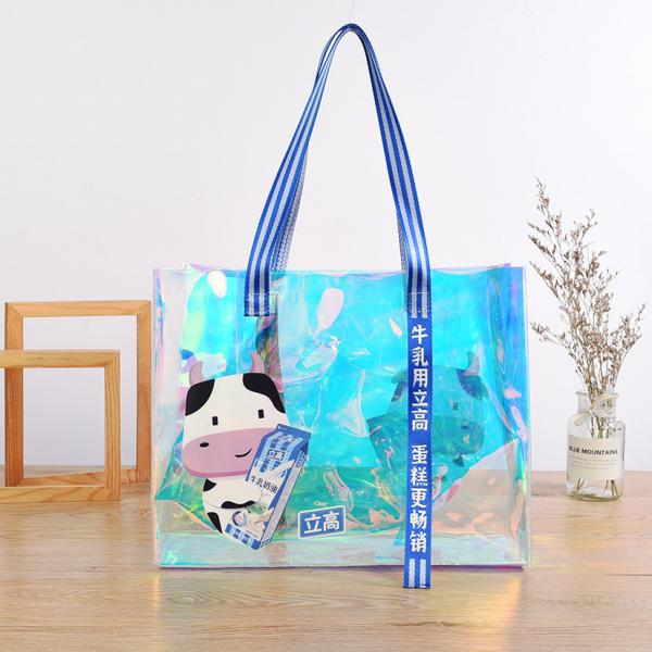 Quality Blue Pvc Clear Tote Bag 12x6x12 Foldable Custom Printed Logo for sale
