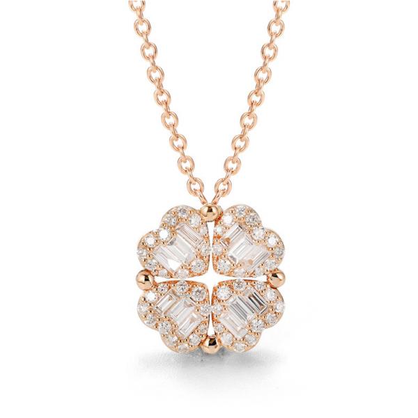 Quality 4 Clover 18K Gold Diamond Necklace 14.5mm 1.08 CT Womens for sale