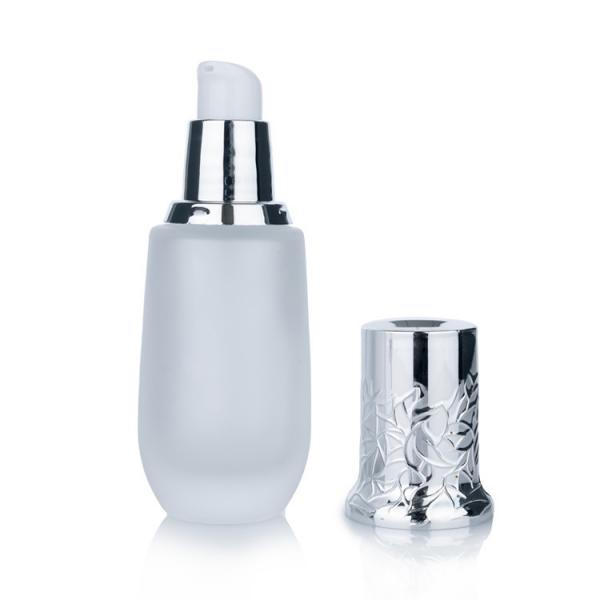 Quality 45ml Glass Cosmetic Packaging Frosted Glass Lotion Bottles With Intricately Carved Lid for sale
