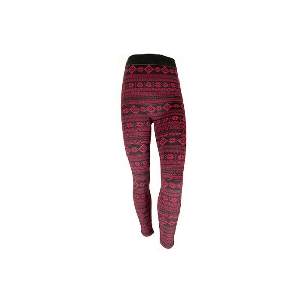 Quality Snowflake Burgundy Black Color Womens Fleece Lined Leggings 97 Polyester 3 Spandex for sale