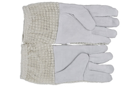 Quality Three Layer Cotton Mesh Goatskin Beekeeping Gloves with White Short Sleeve for sale