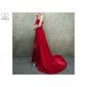 China Backless Red Ball Gown Prom Dress Stretch Satin Bust Cut Out Shoulder High Slit factory