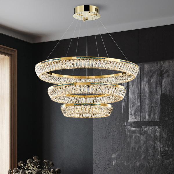 Quality 3000K To 6500K Three Ring Crystal Chandelier LED Source K9 Crystal for sale