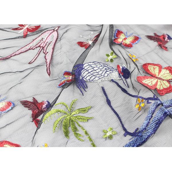 Quality Embroidered Multi Colored Lace Fabric Mesh Fabric For Dresses Butterfly Bird Pattern for sale