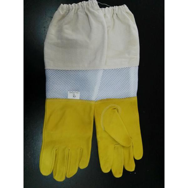 Quality Yellow Sheepskin Gloves For Beekeeping With White Ventilated Wrist White Cloth Sleeve for sale
