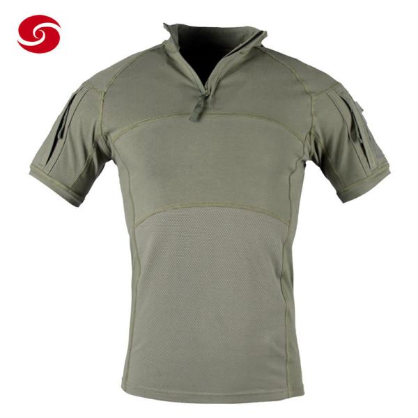 Quality Stand Collar Military POLO T Shirt  Zipper Closer Pockets for sale