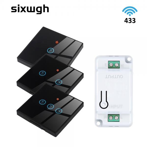 Quality Wireless Touch Wall Switches Sets RF433 1gang Luxury Glass Panel Remote Control Switch for sale