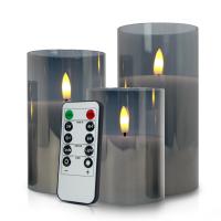 China Remote control flameless elegant Christmas led candle light grey white glass pillar candles factory