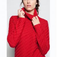 China Red High / Funnel Neck Jacquard Knit Sweater 50 Wool 50 Acrylic Material factory