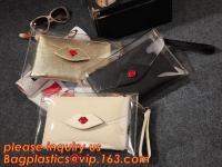China Button Closure PVC Clutch Bag For Women Handbag Snap Sleeve Cosmetic Makeup Bag, Satchel Golden Handle Chain Clutch PVC factory