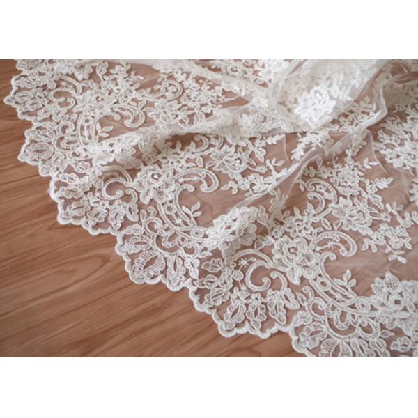 Quality Retro Embroidery Ivory Bridal Lace Fabric / Stretch Tulle Fabric For Wedding Dresses for sale