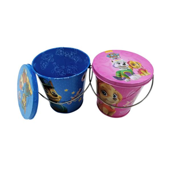 Quality Mini Embossed Christmas Tin Pail Buckets With Lid And Handle Candy Holiday for sale