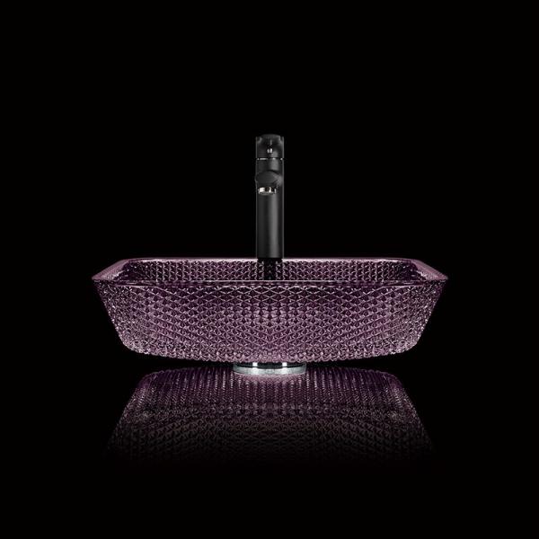 Quality Smooth Countertop Vanity Sinks Diamond Purple Crystal 12mm Square Glass Bathroom Sinks for sale